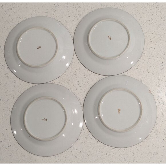 Set Of 4 Vintage Kutani Eggshell China Bread Plates Bamboo Design Gilded Geometr - Picture 6 of 9